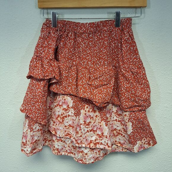Altar’d State Mini Skirt Lightweight High Waisted Floral Orange Women's Size XS - Picture 2 of 11